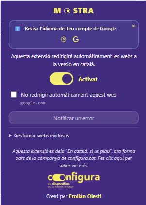 Imatge de l'extensió Mostra dins d'un navegador Chrome